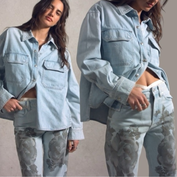 Free People Tinsley 90s Baggy Floral Wide Leg Straight Jeans 32 Grunge NWT NEW - Picture 11 of 16